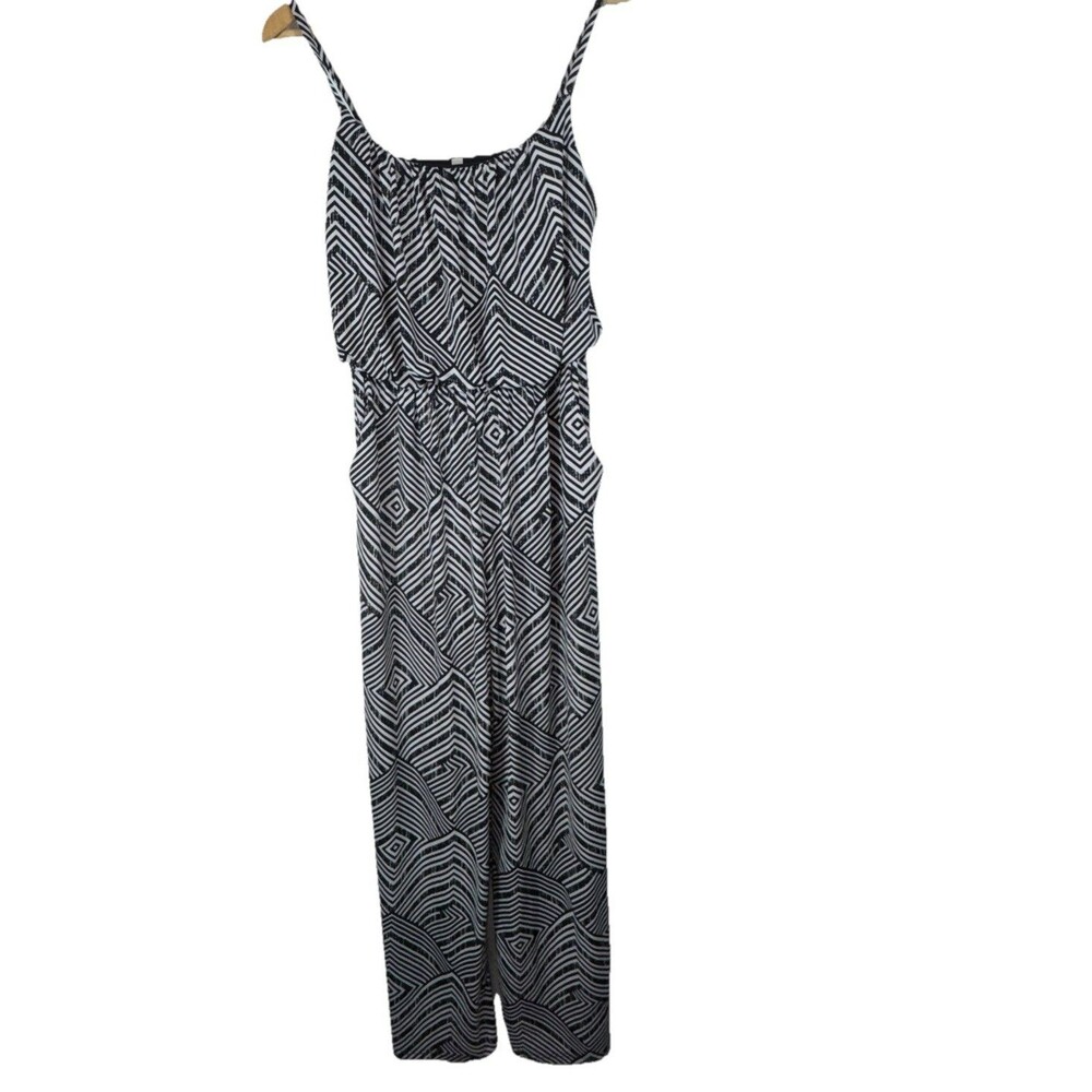 Gilli Black White Geometric Wide Leg Jumpsuit Spaghetti Straps Scoop Neck M - Picture 2 of 9